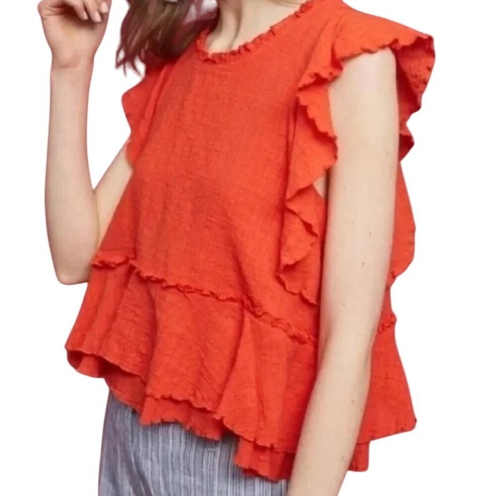 Mauve Ruffled Sleeveless Peplum Top in Bright Orange